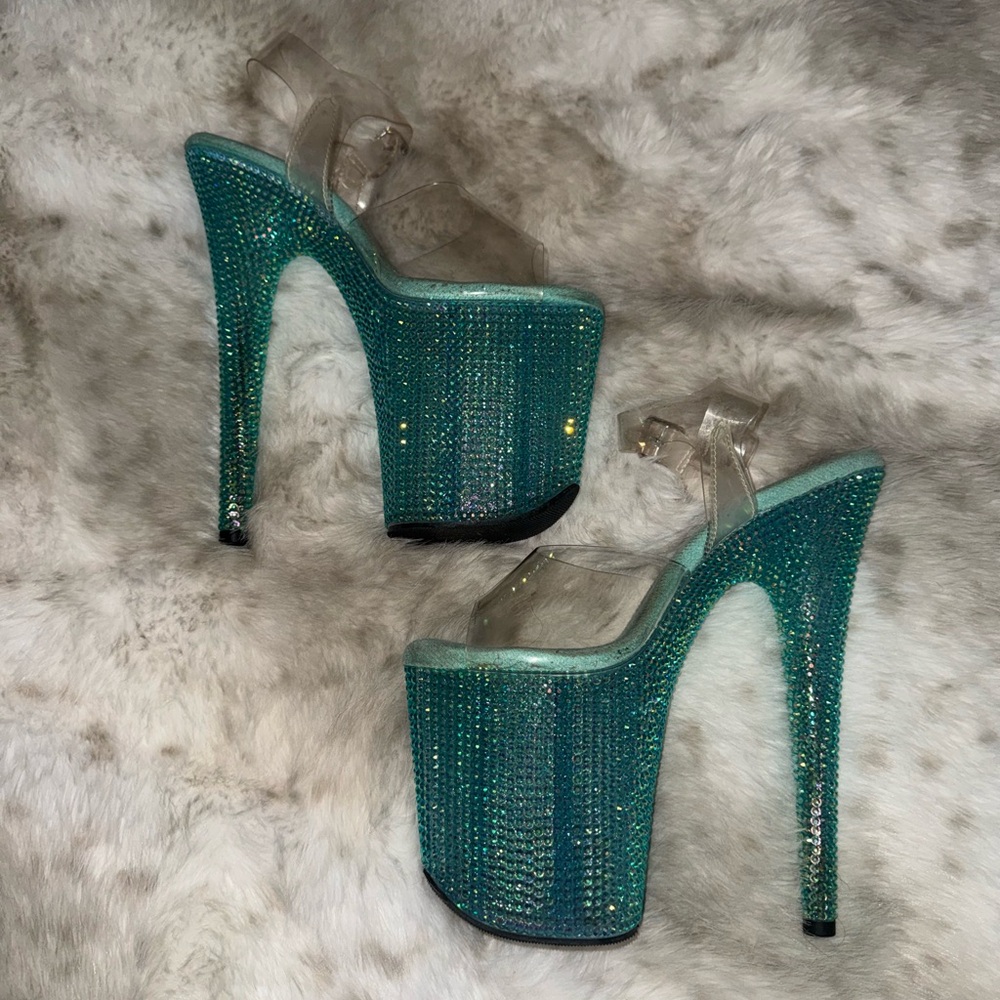 Blue Pleaser Rhinestone Platform Heels - Picture 4 of 5